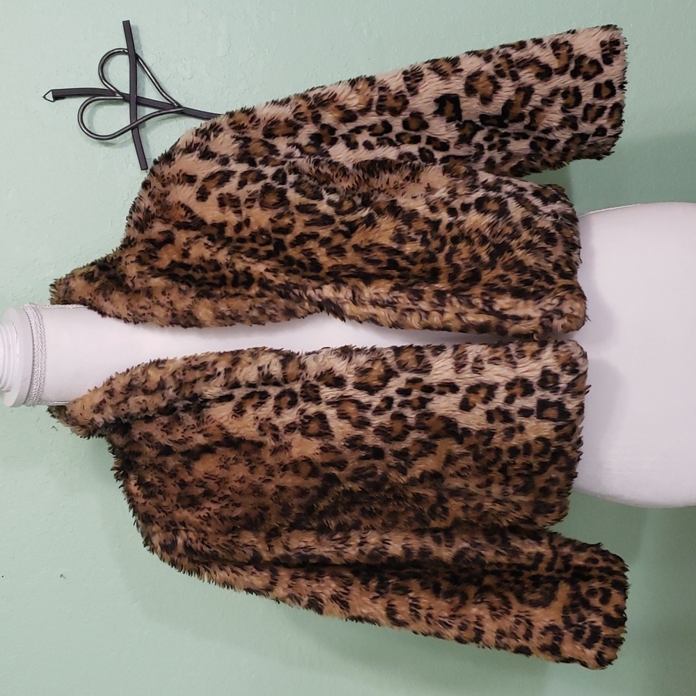PRINCESS VERA WANG 3/4 sleeve leopard print fur jacket
